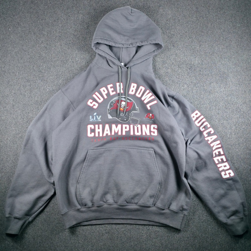 Tampa Bay Buccaneers Hoodie Mens Large Gray‎ Super Bowl LV Champions Fleece